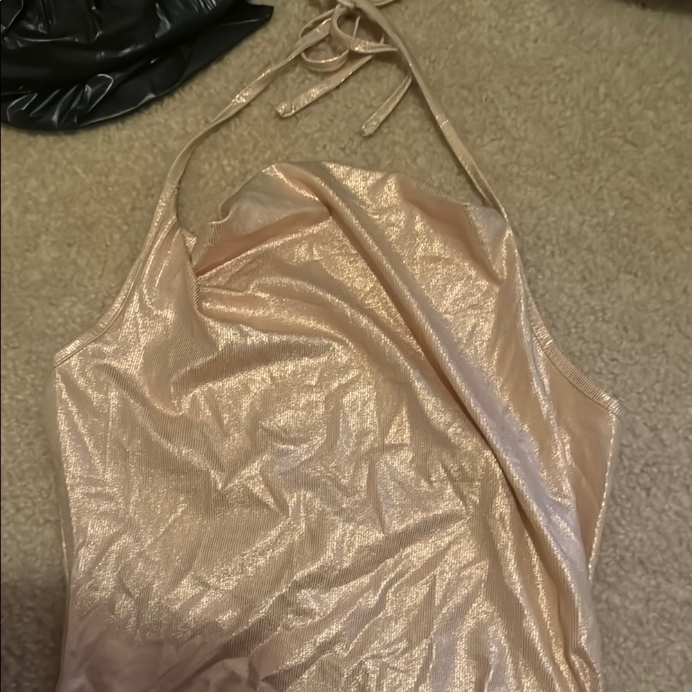 SHEIN Shimmering Gold Halter Top